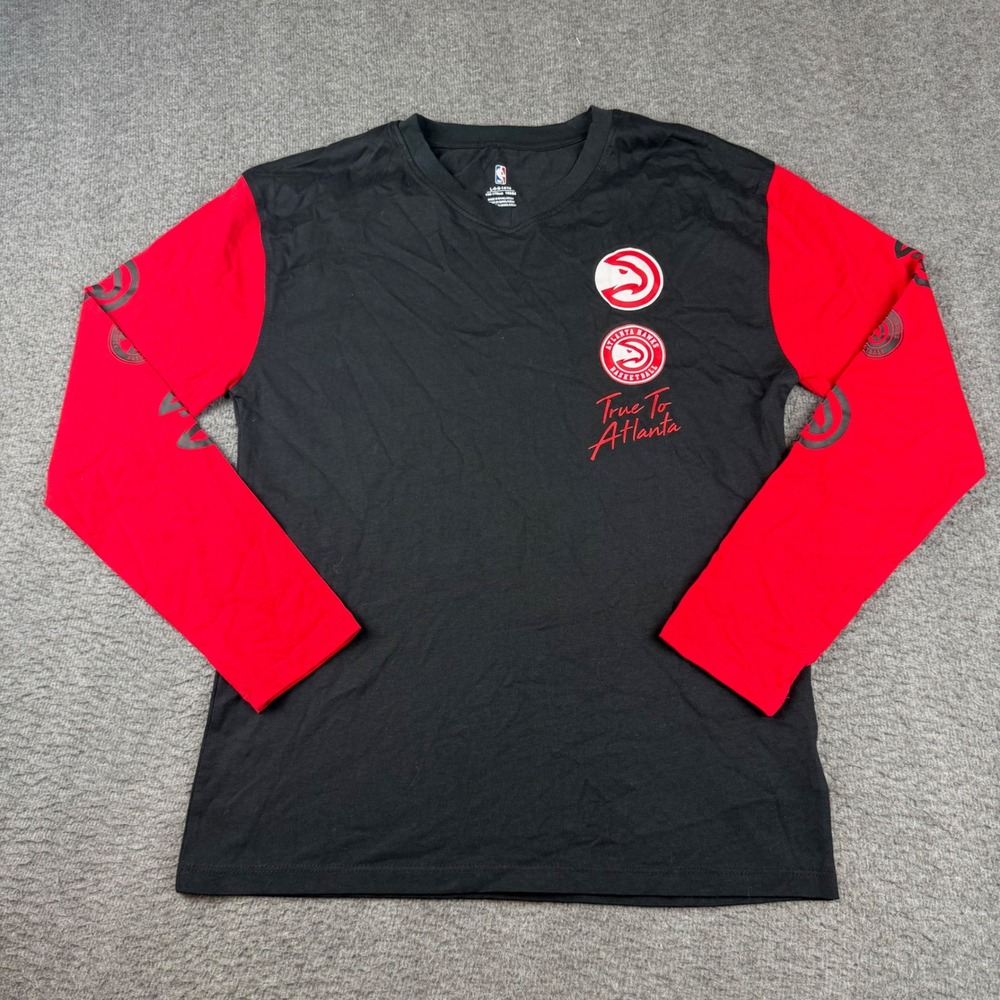 NBA Atlanta Hawks Shirt Youth Large 14/16 Black Red Long Sleeve True To Atlanta